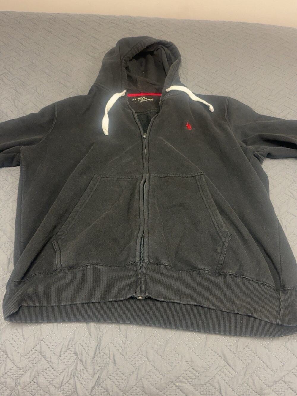 U.S. Polo Assn Men’s 2XL Black Full Zip Hoodie Red Pony Logo Sweatshirt